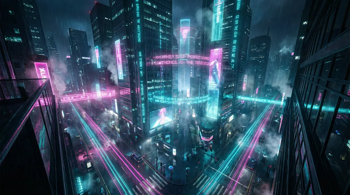 9.1短片 竖屏短剧平台首页背景 - 赛博朋克都市夜景